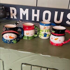 Snowman Themed Ceramic Mug Set - Multicolor